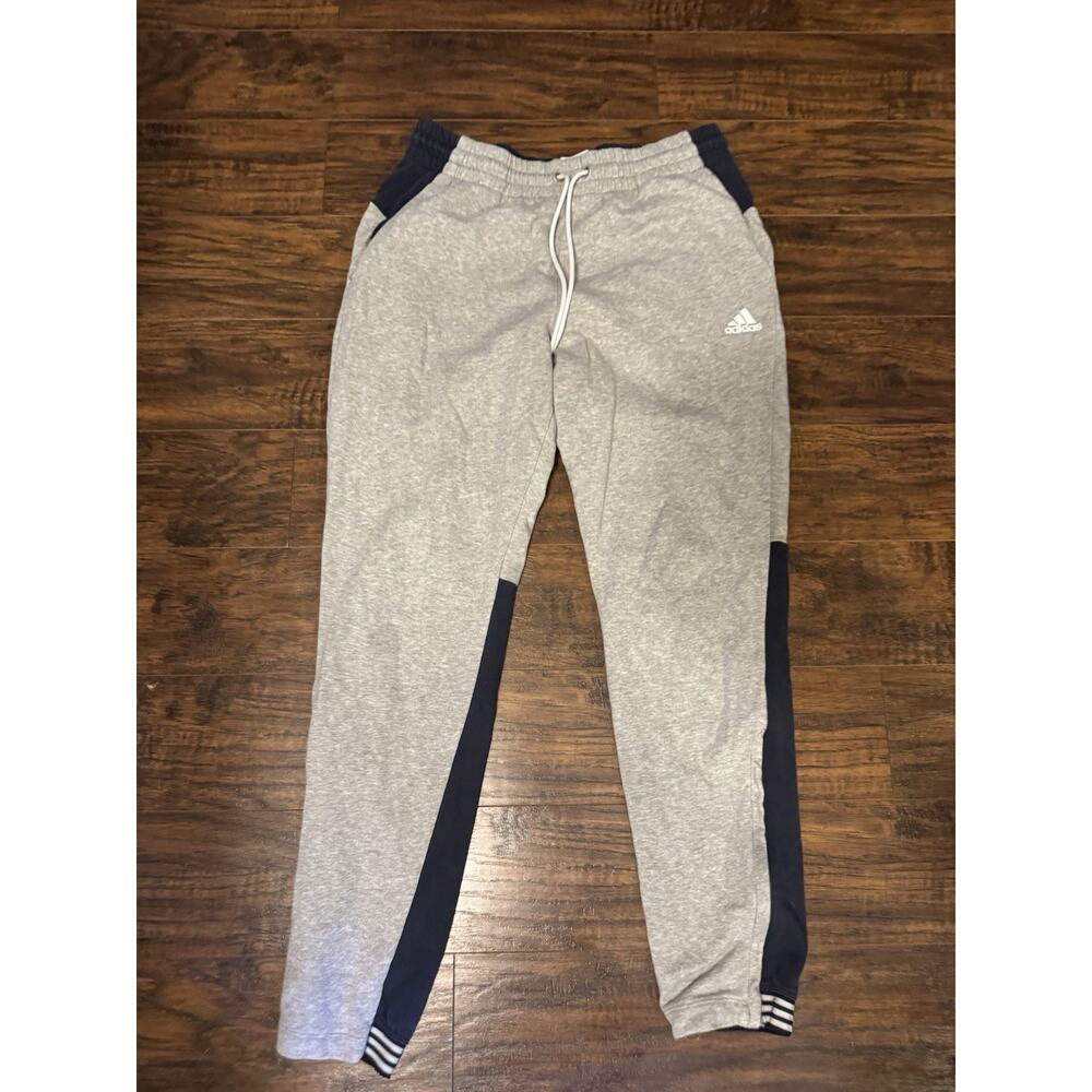 Adidas Men's Gray Jogger Pants Gray Fleece Drawstring Pockets Tapered Large
